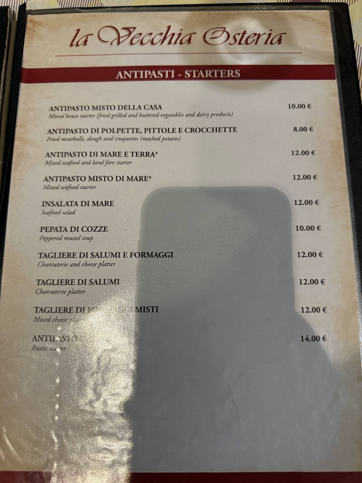Menu di La Vecchia Osteria da Totu 