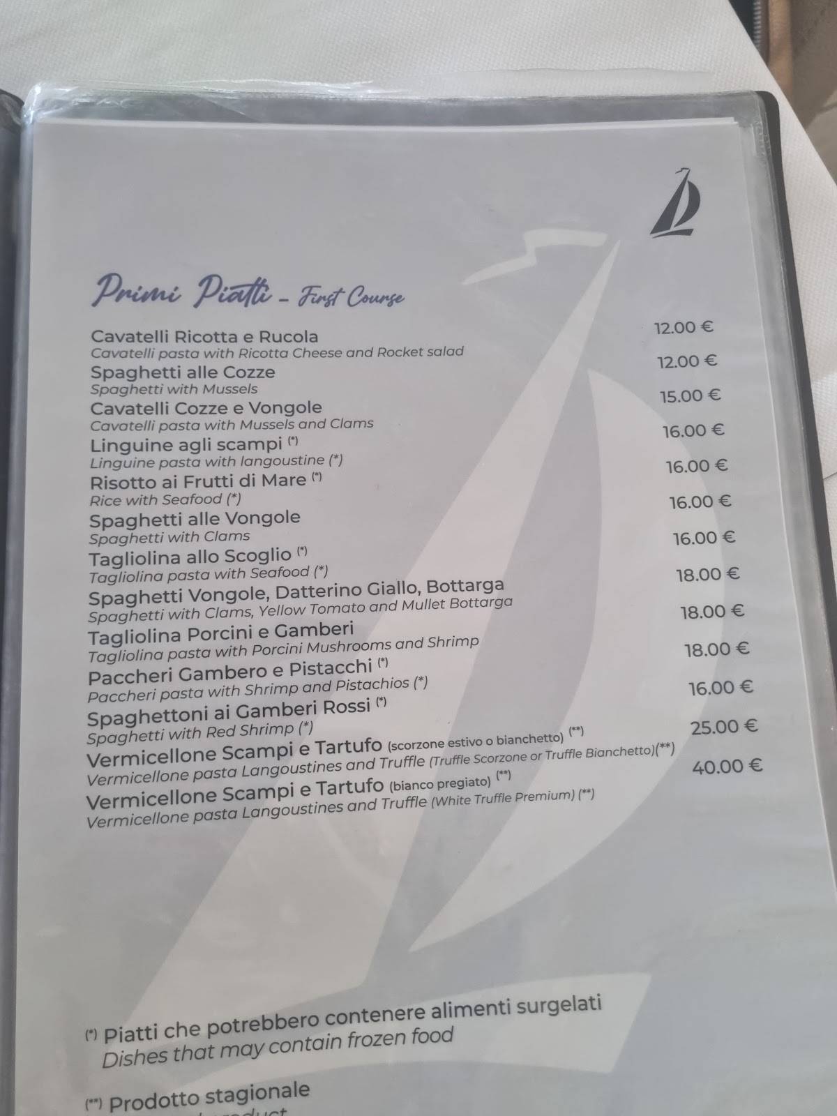 Menu di La Vela Ristorante 