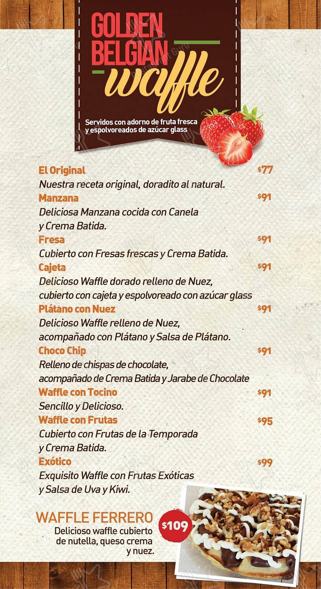 Carta del restaurante La Casa del Waffle, Ajijic
