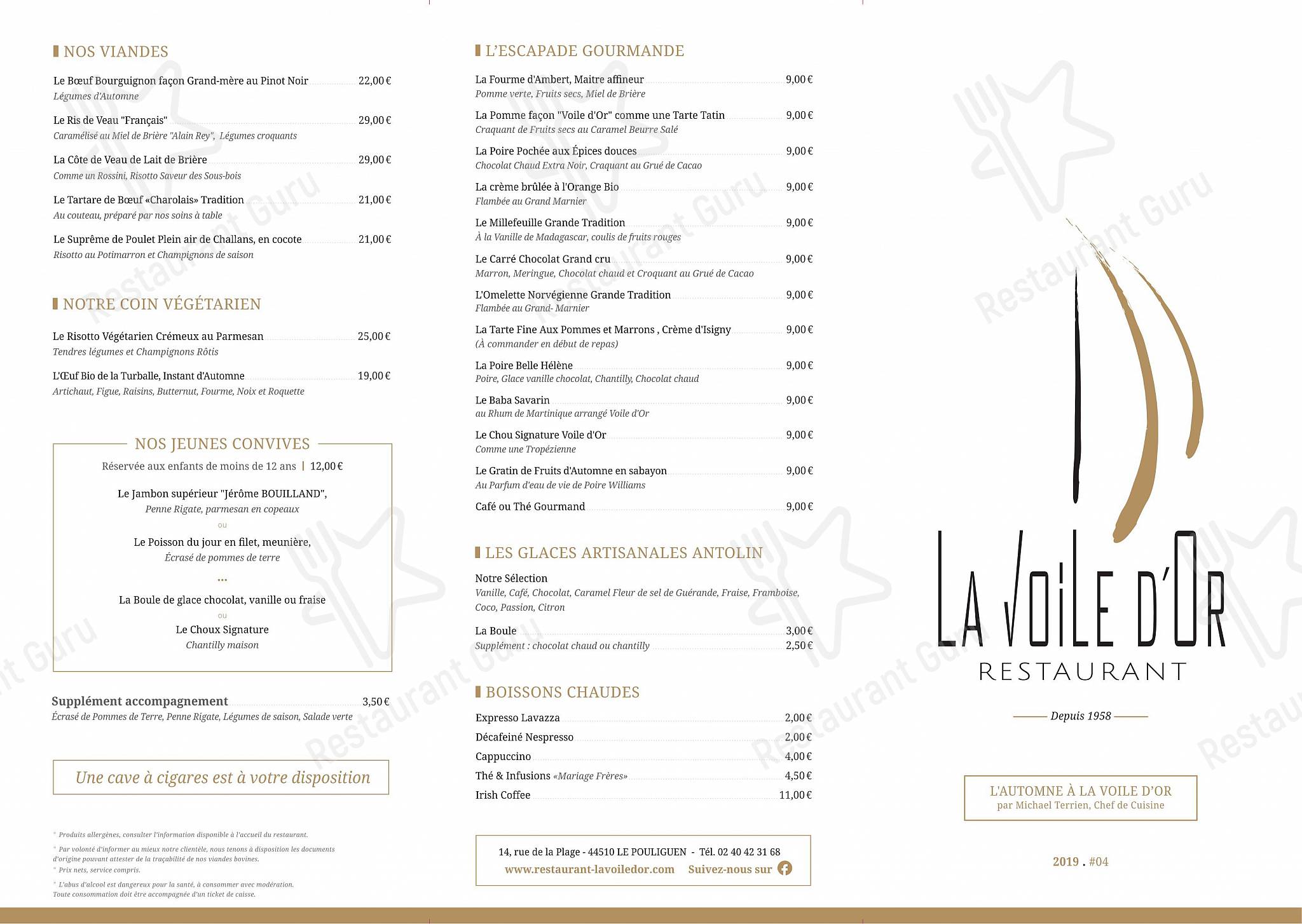 Menu Au La Voile D Or Restaurant Le Pouliguen