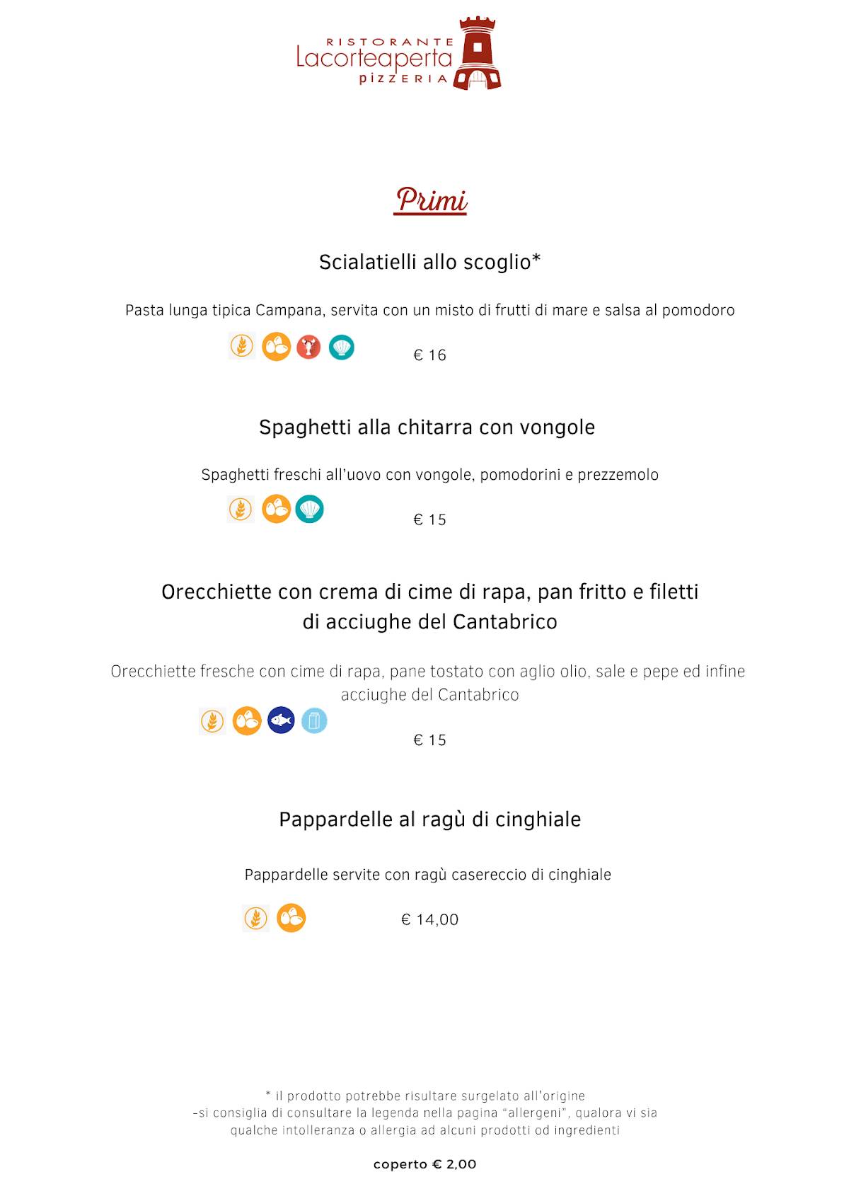 Menu di Lacorteaperta Ristorante Pizzeria 