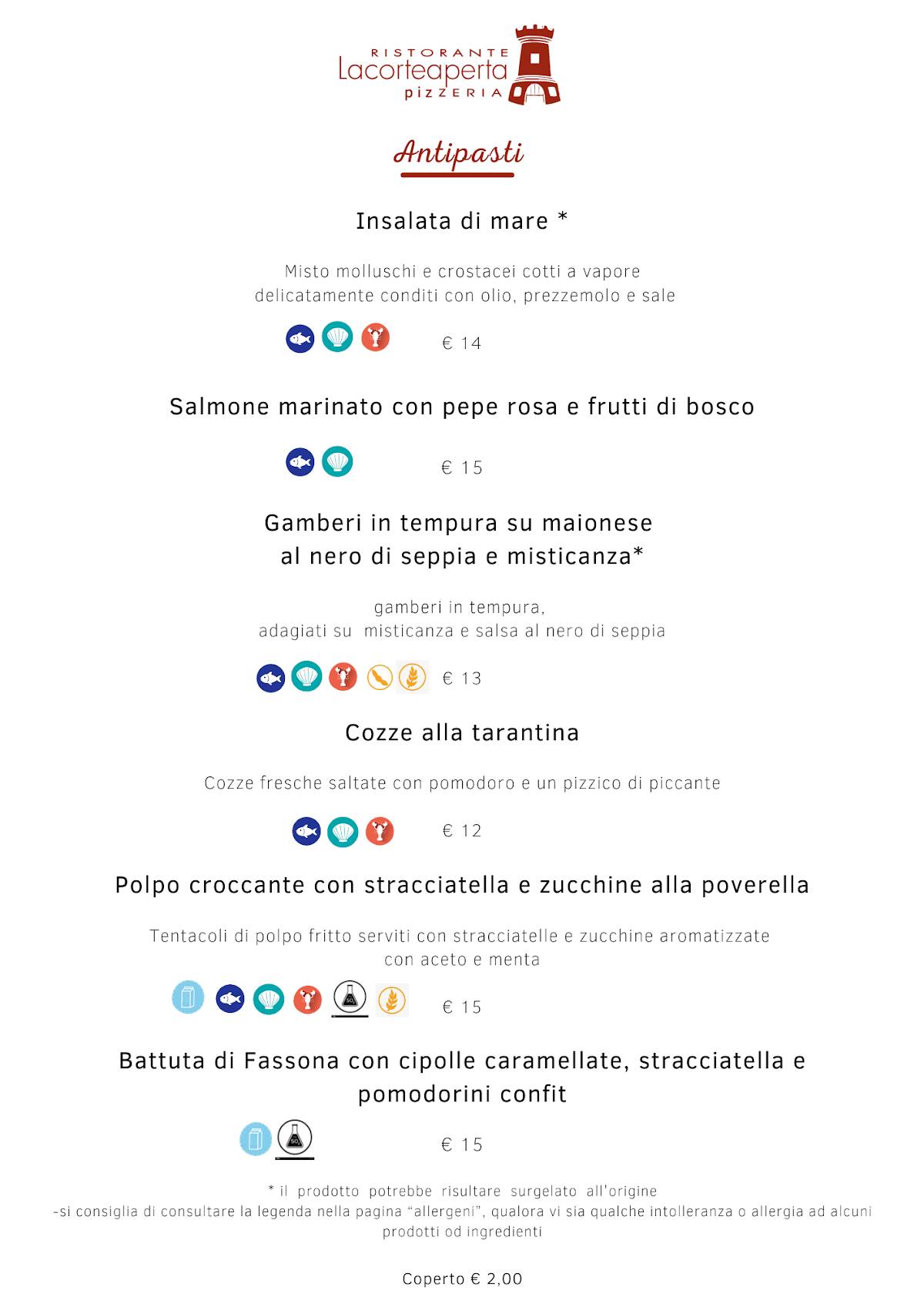 Menu di Lacorteaperta Ristorante Pizzeria 