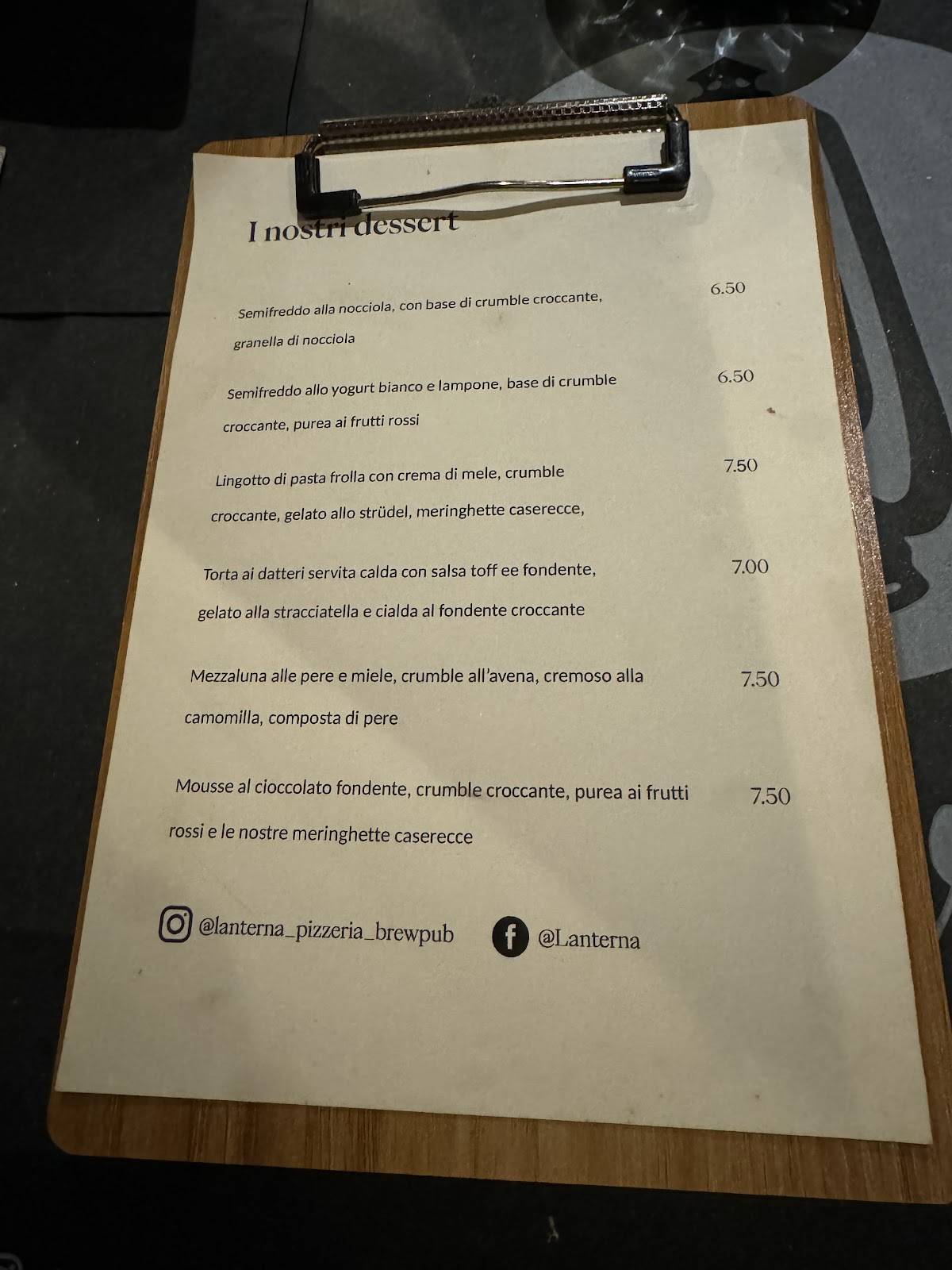 Menu di Lanterna Pizzeria & Brew Pub 