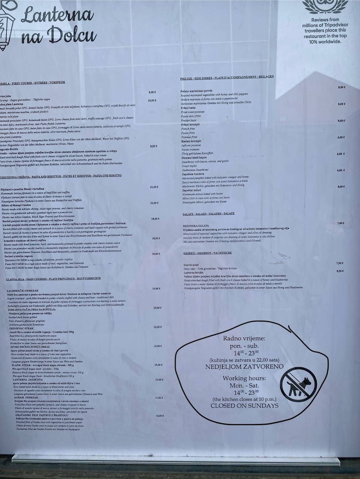 Menu di Lanterna na Dolcu 