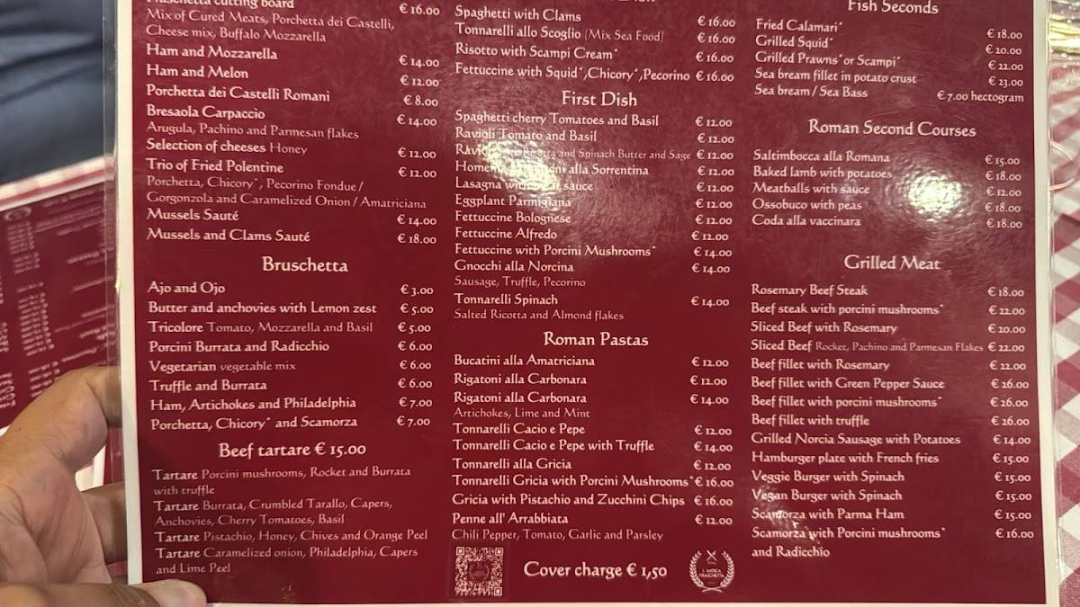 Menu de L'antica Fraschetta