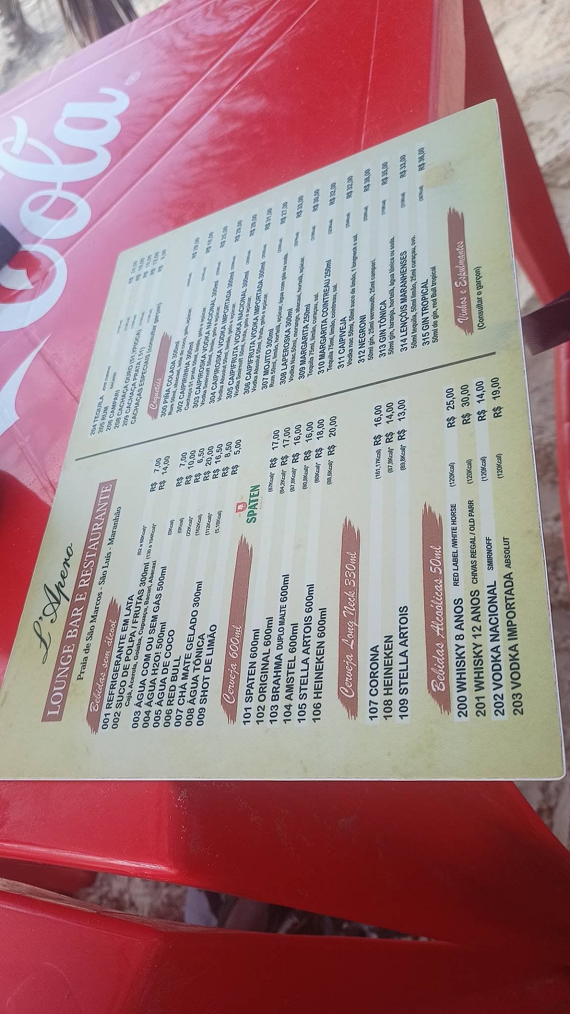 L'apero cardápio