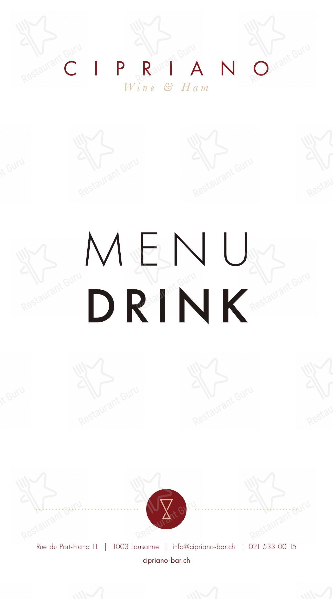 Menu di Cipriano Wine & Ham - Menu bar