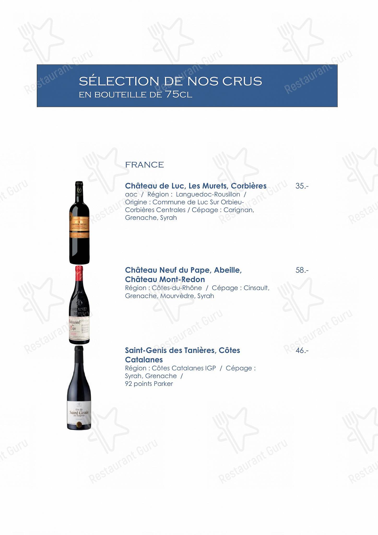 Menu per Hôtel-Restaurant Le Raisin caffè bar