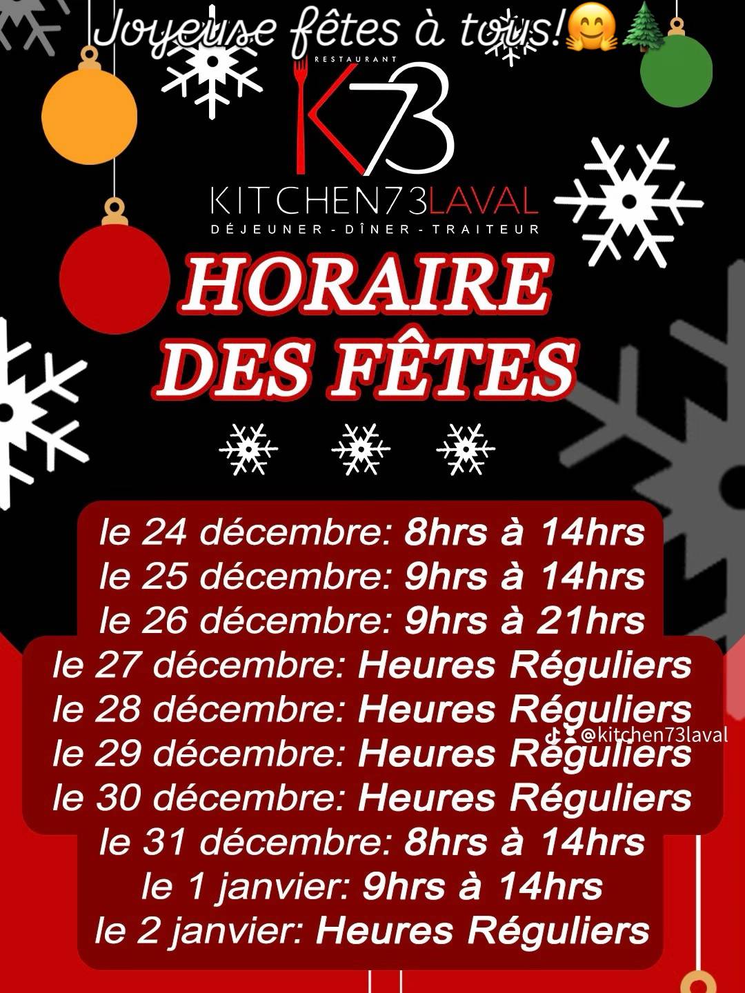 Menu de Kitchen 73 Laval