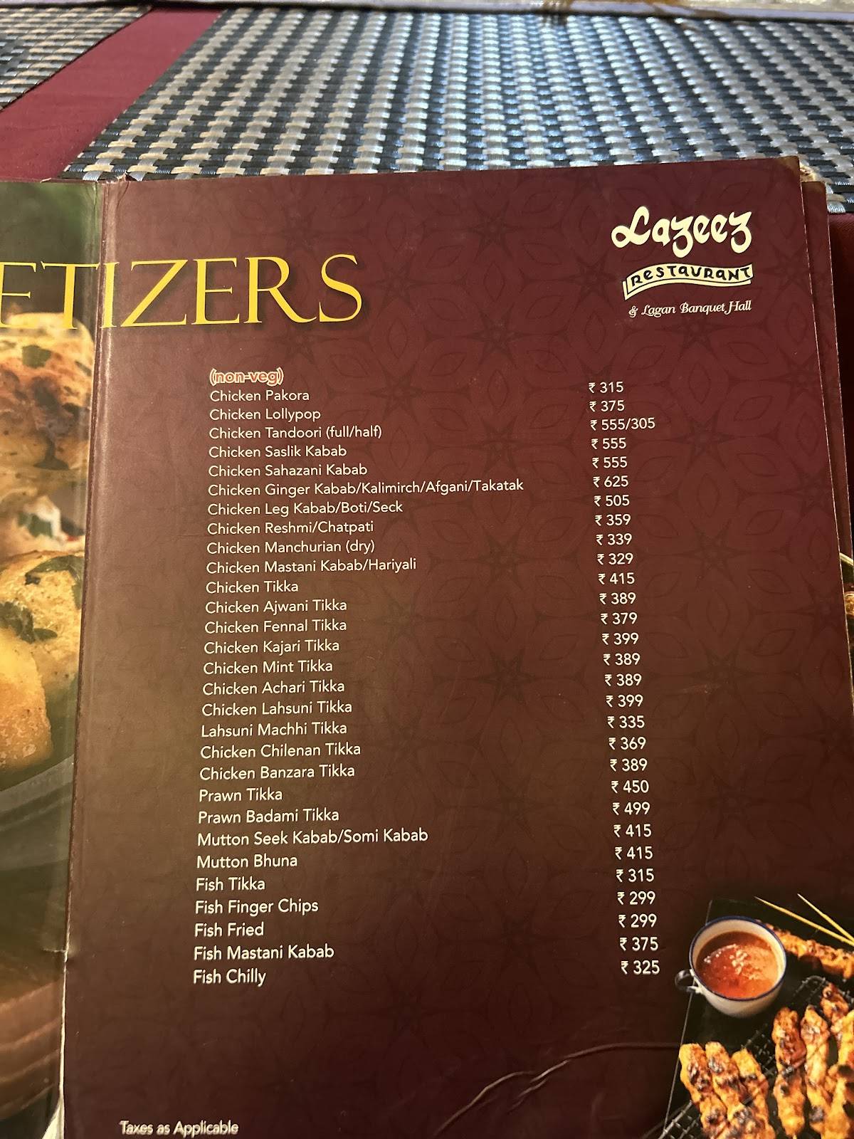 Lazeez Restaurant menu