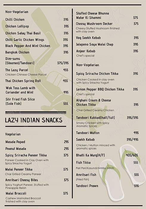 Lazy Shack menu