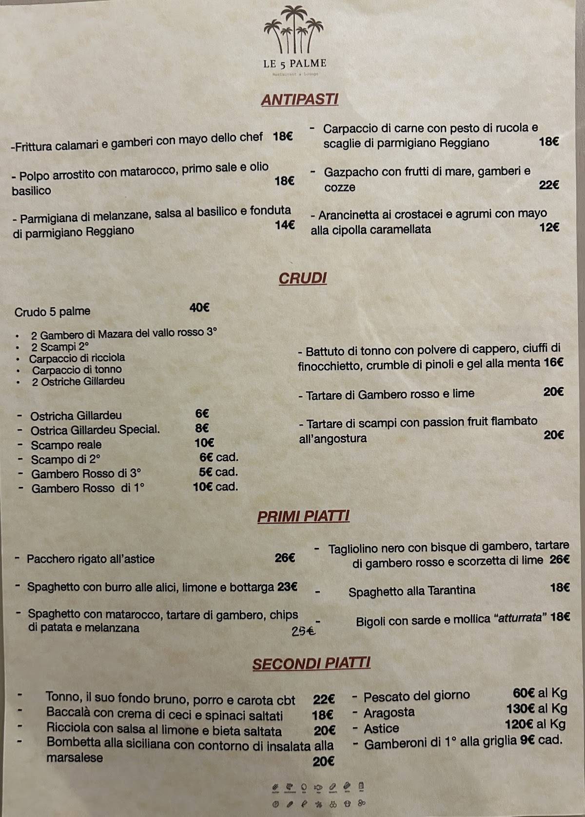 Menu di Le 5 Palme la nuova gestione - Restaurant & Lounge Bar 
