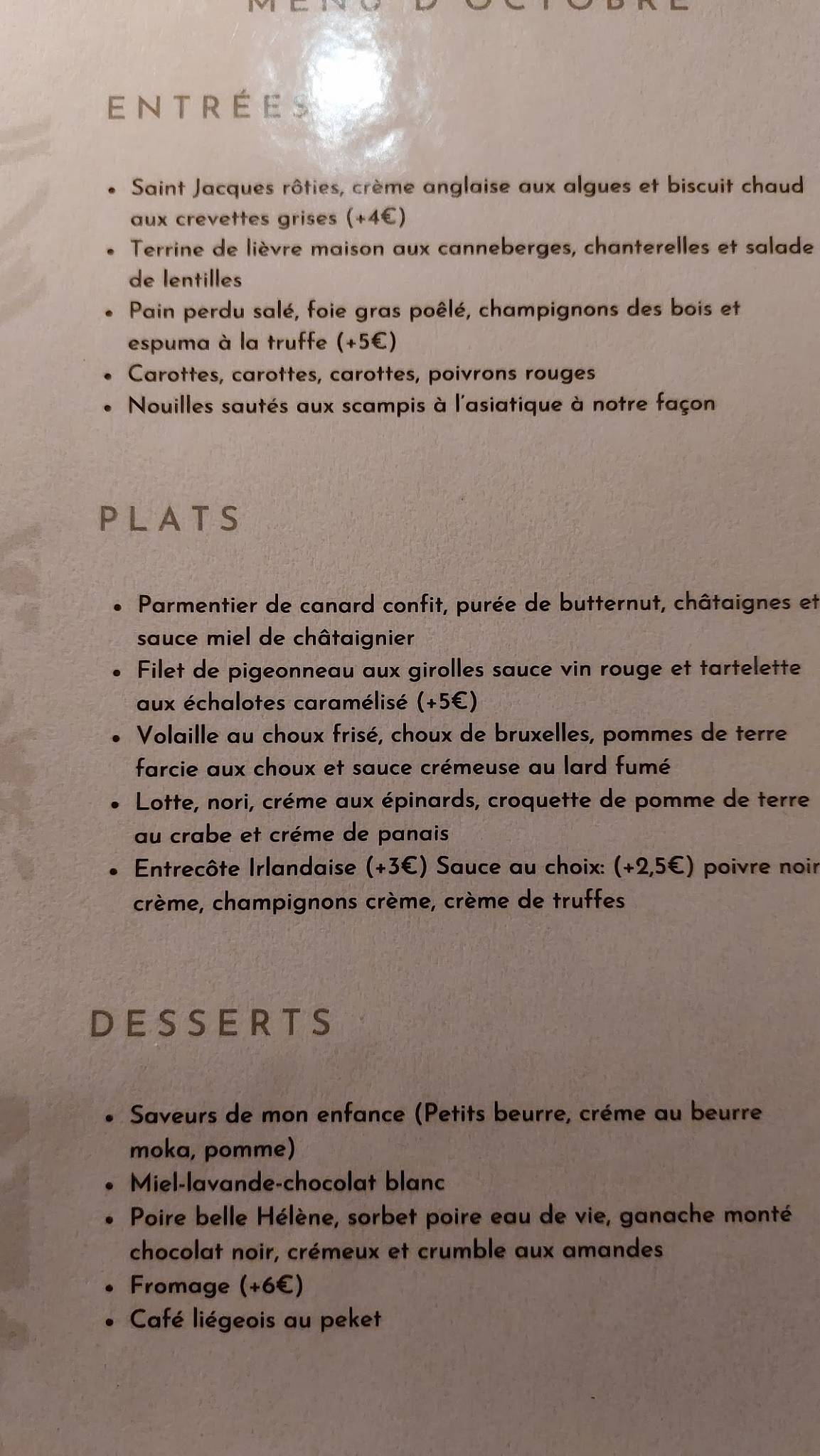 Menu de Le Basilic