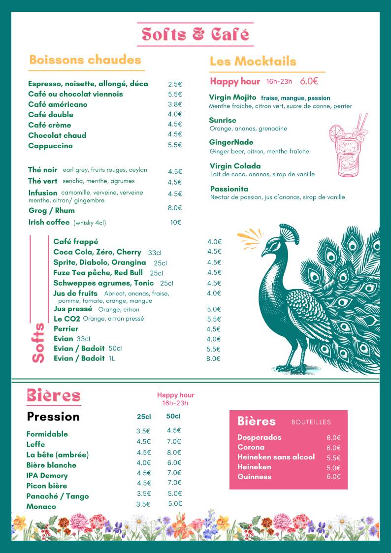 Menu de Le Formidable