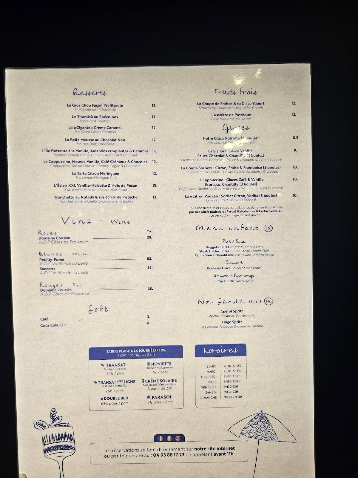 Menu de Le Galet