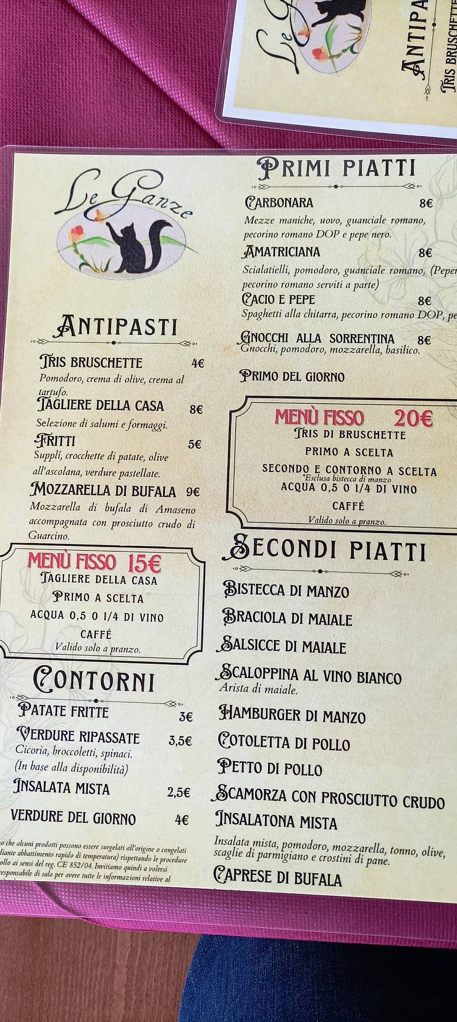 Menu di Le Ganze 