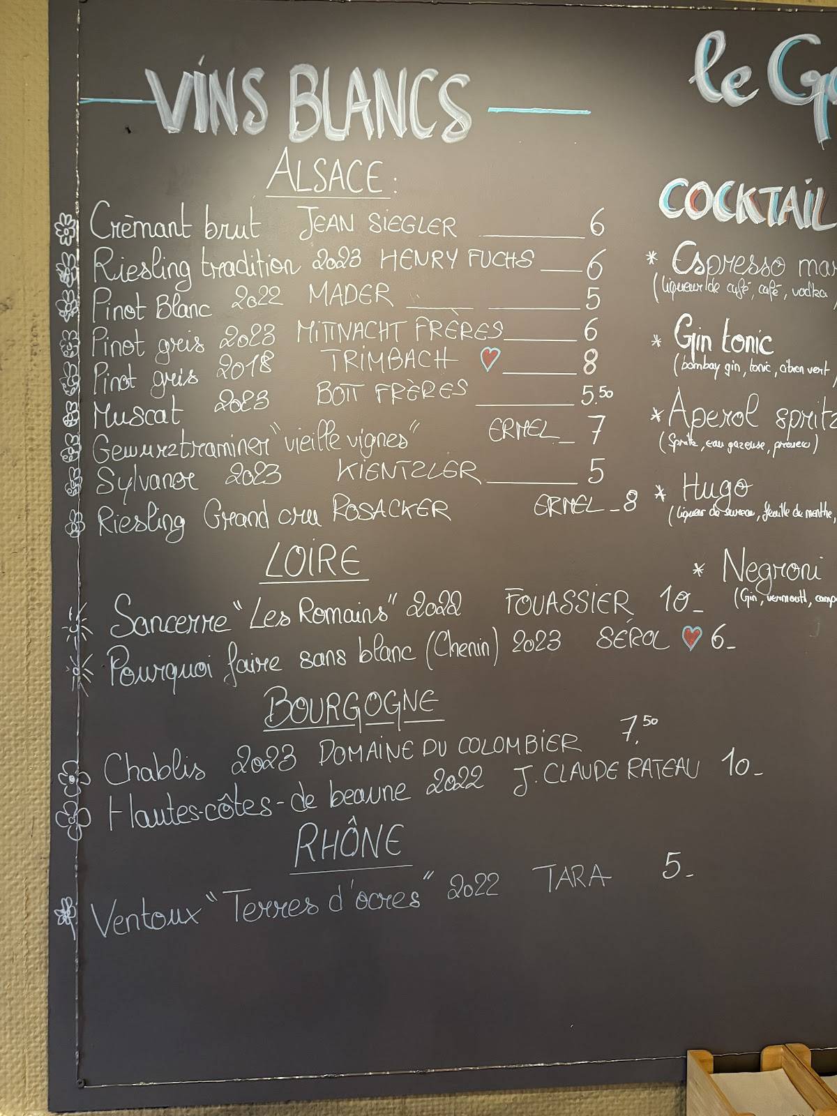 Menu de BAR à VIN "LE GOUPIL"