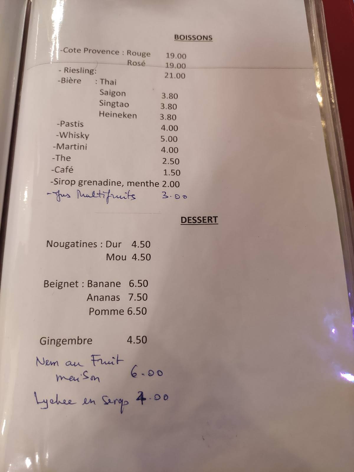 Menu de Le Lotus