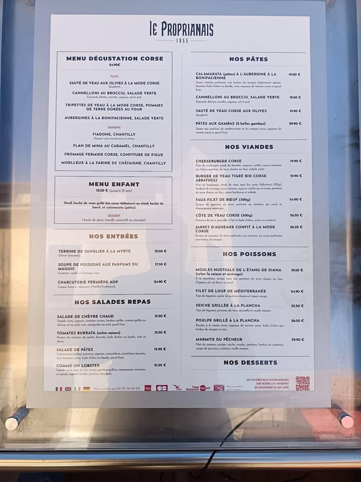 Menu de Le Proprianais 1955