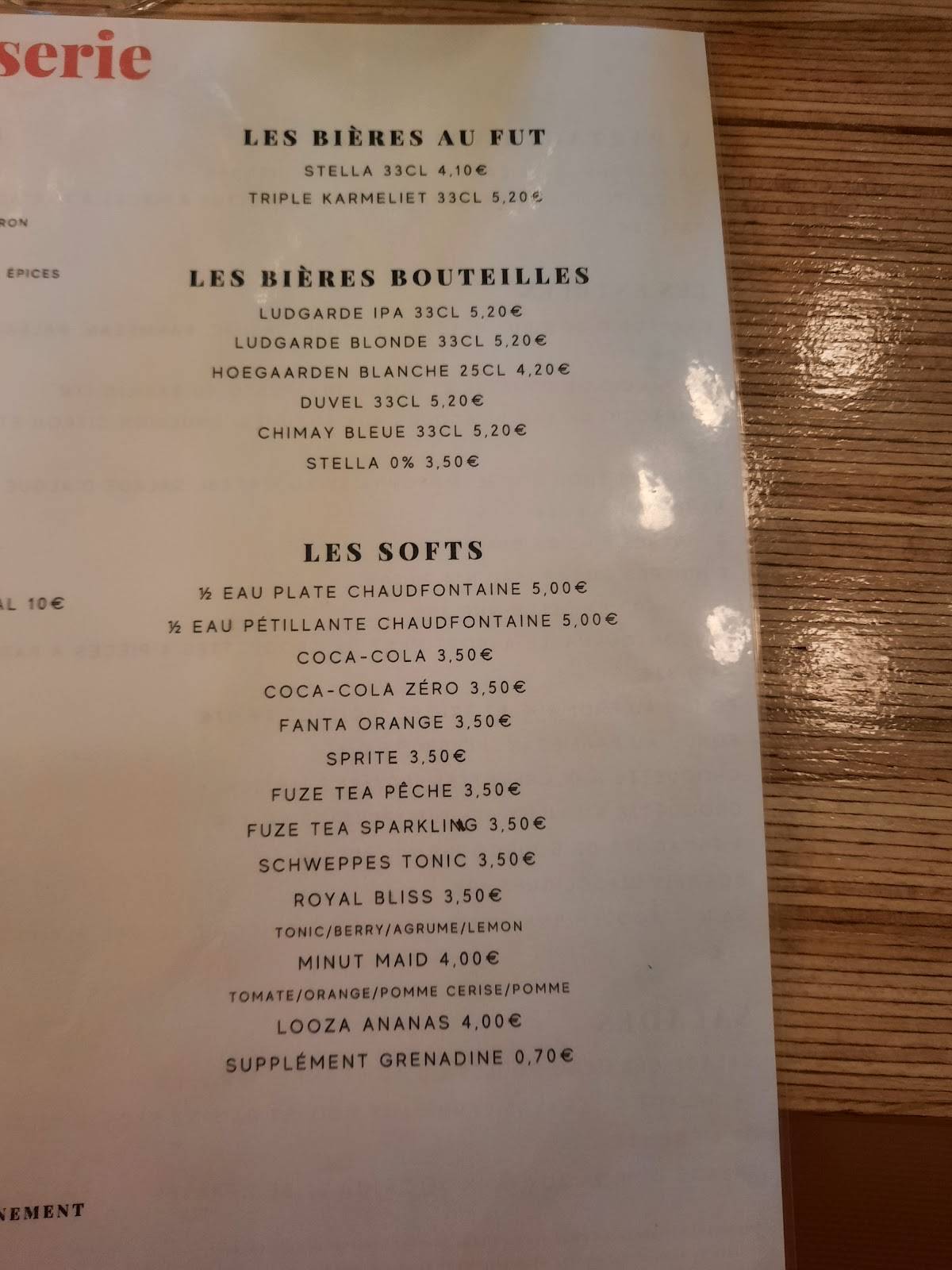 Menu de Le Quai Brasserie
