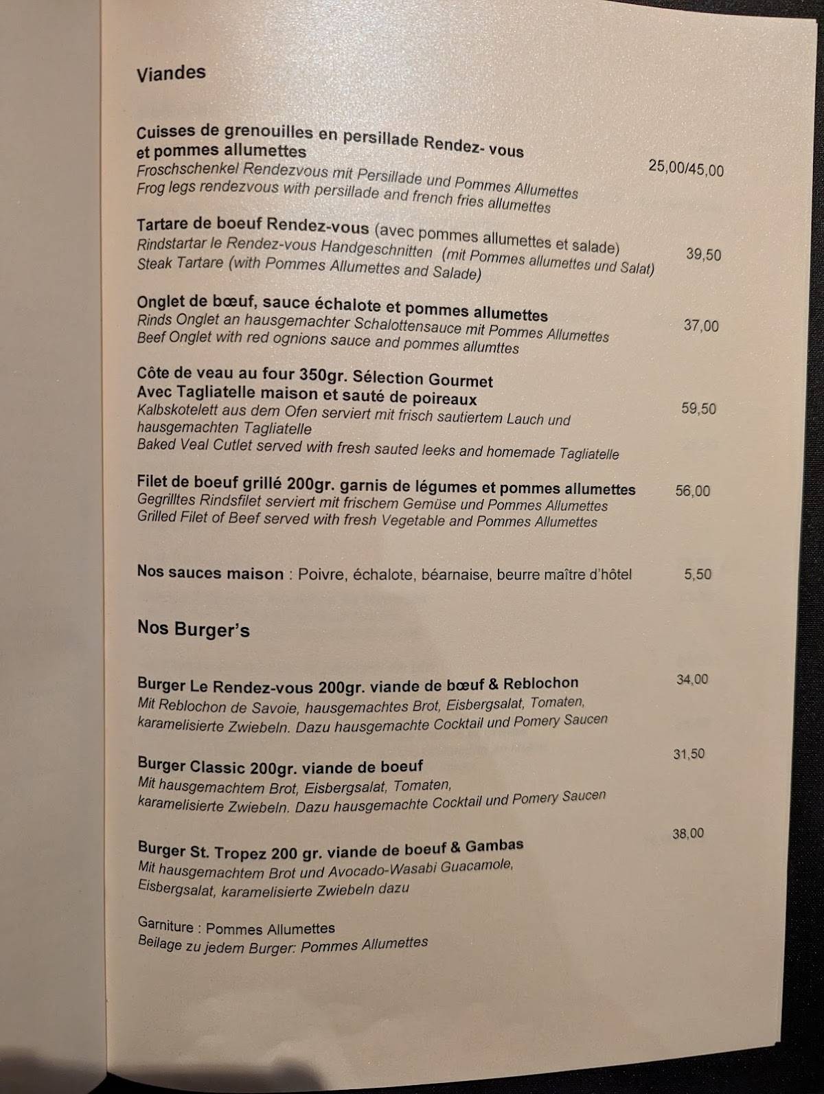Menu di Le Rendez-Vous Restaurant 