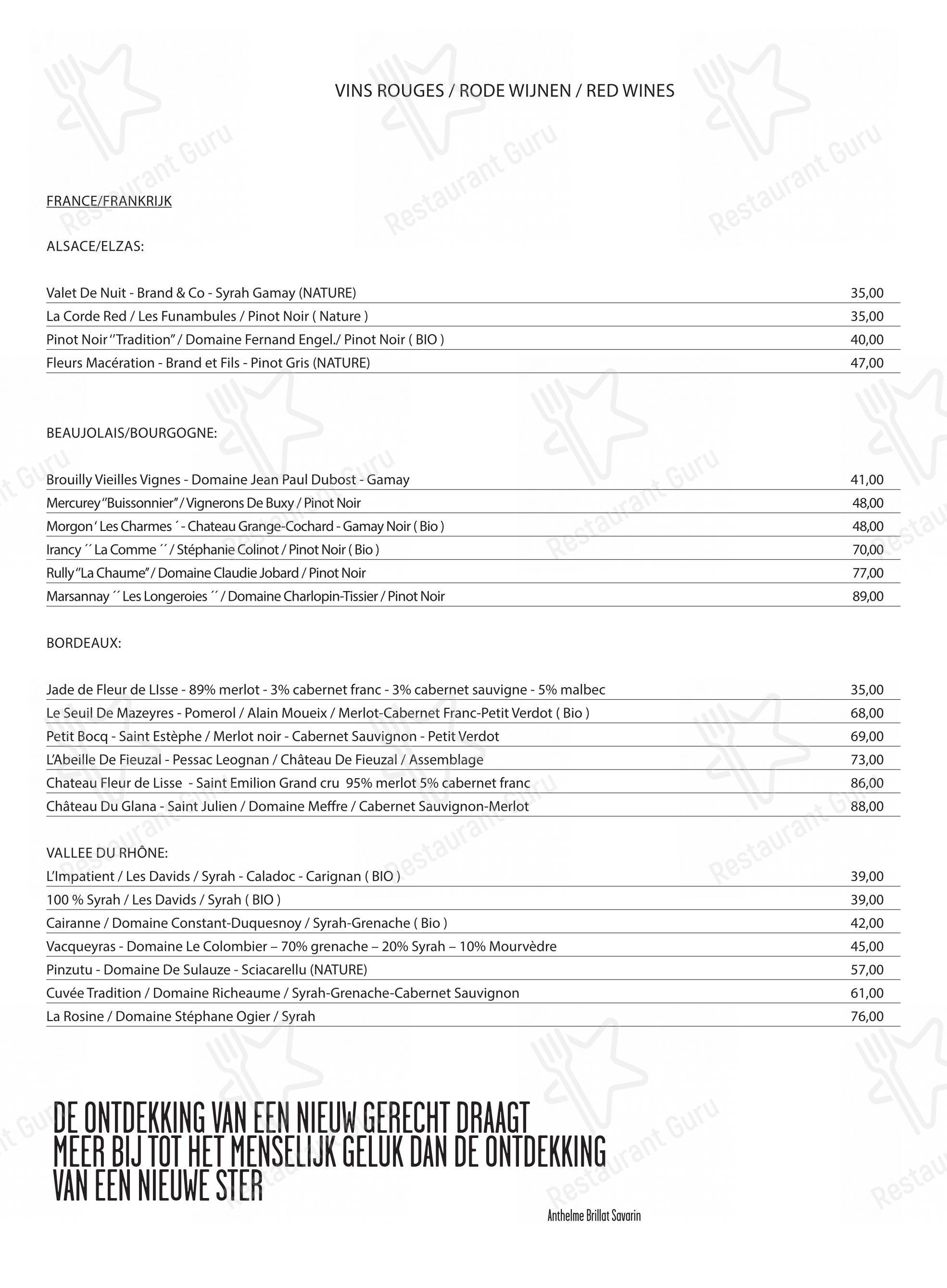 Le Selecto dans Bruxelles - Menu