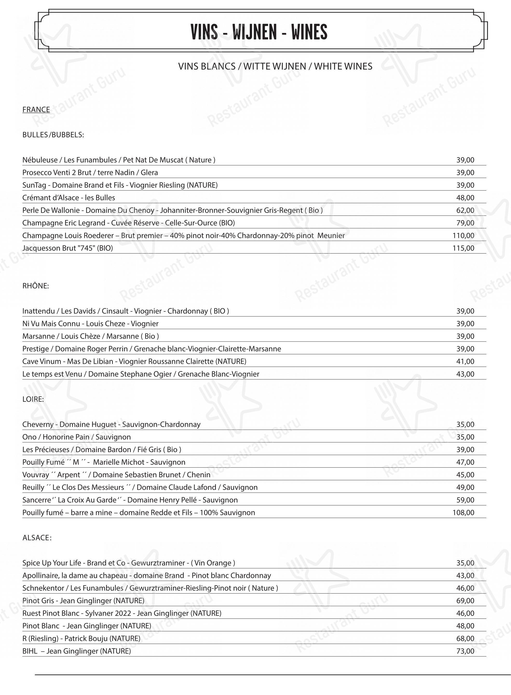 Menu pour Le Selecto dans Bruxelles