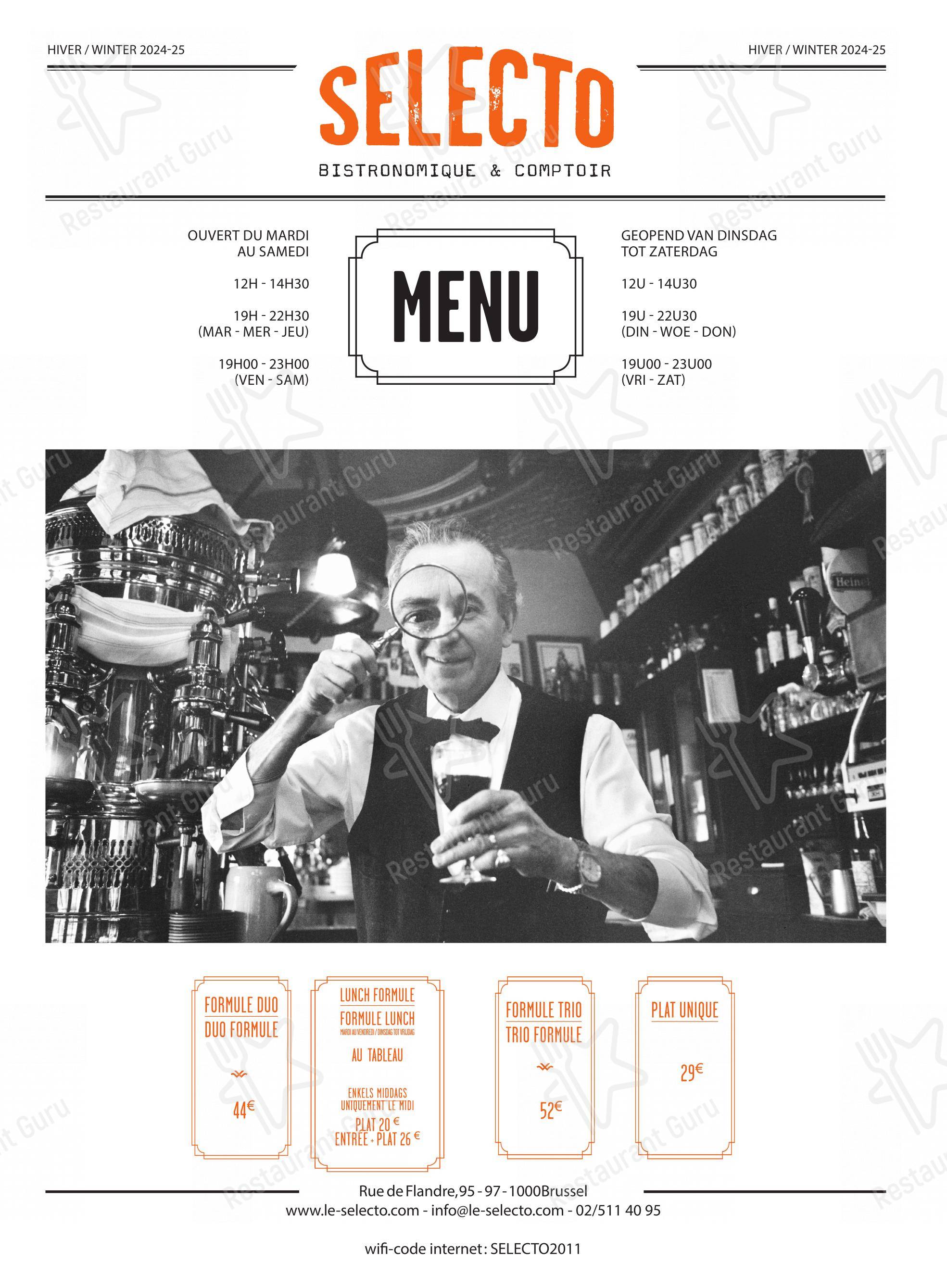 Menu pour Le Selecto restaurant