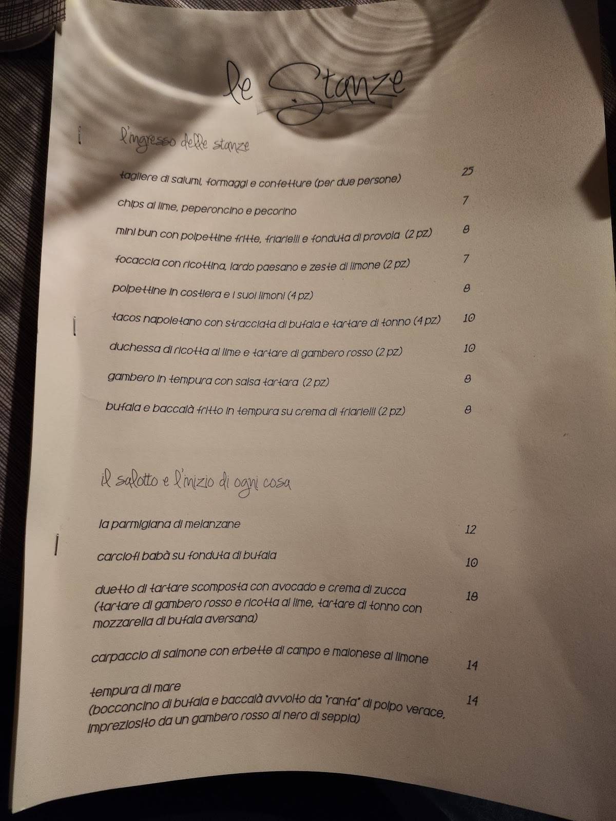 Menu di Le Stanze Napoli 