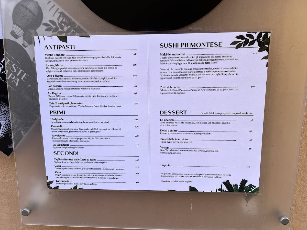 Menu di Le Teste di Rapa 