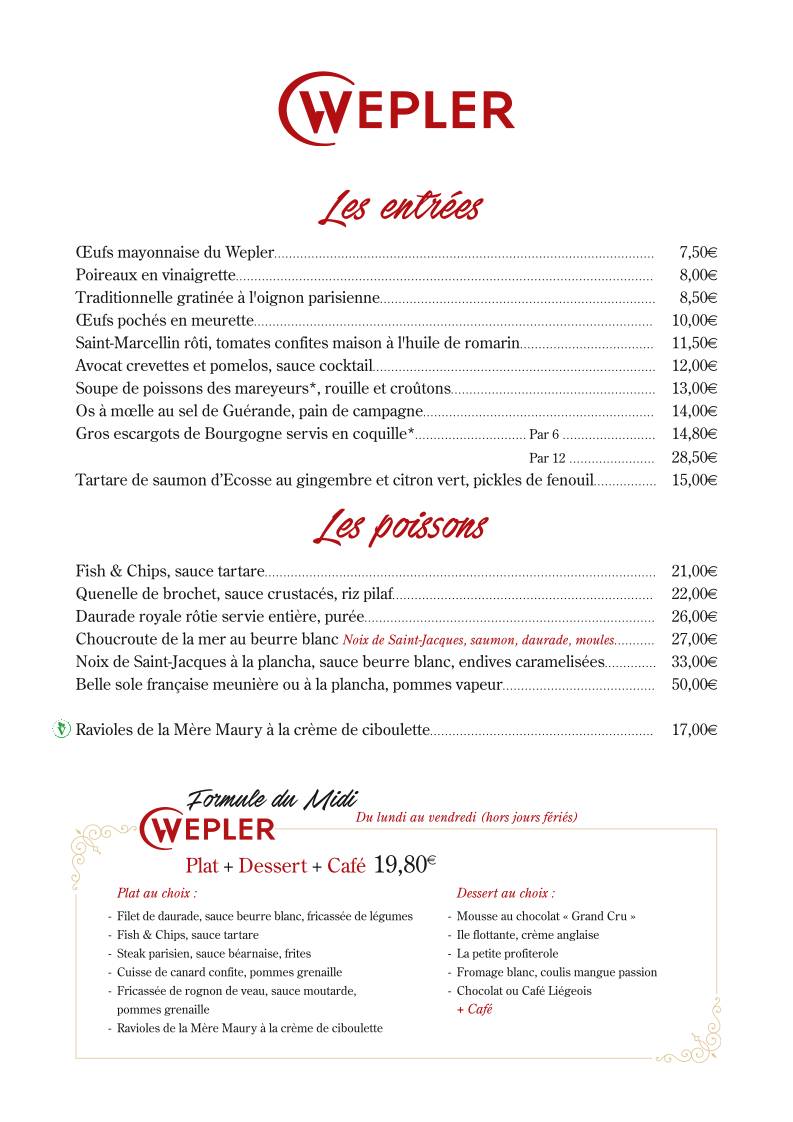 Menu de Le Wepler
