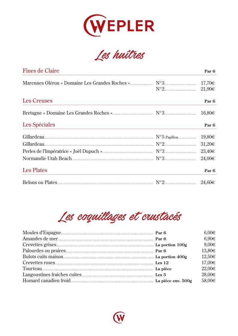 Menu de Le Wepler