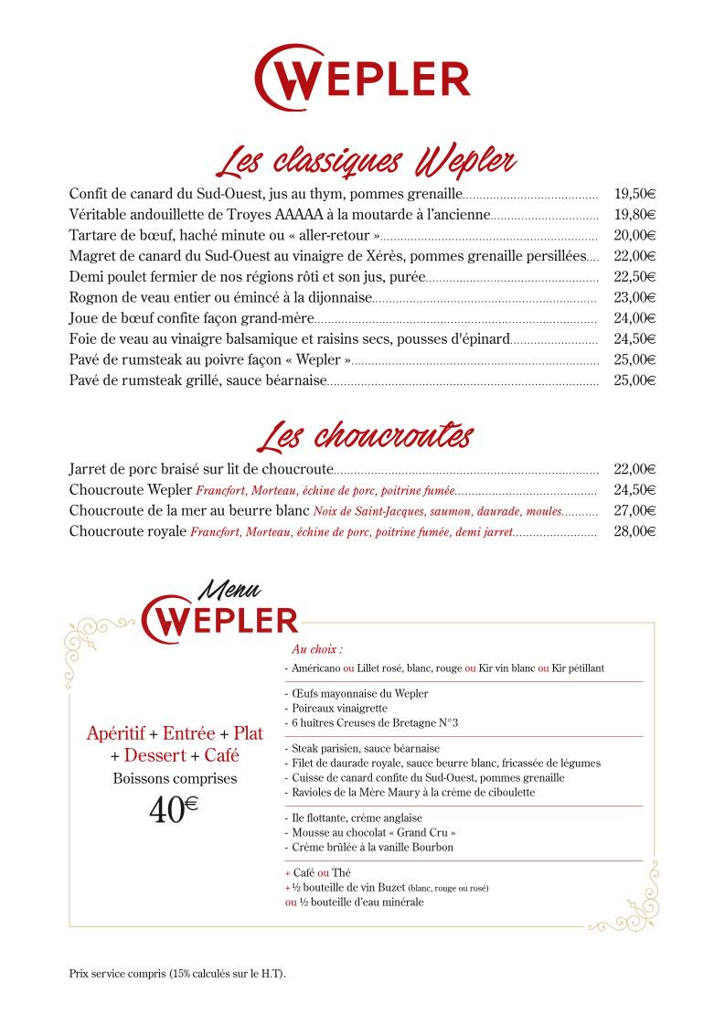 Menu de Le Wepler