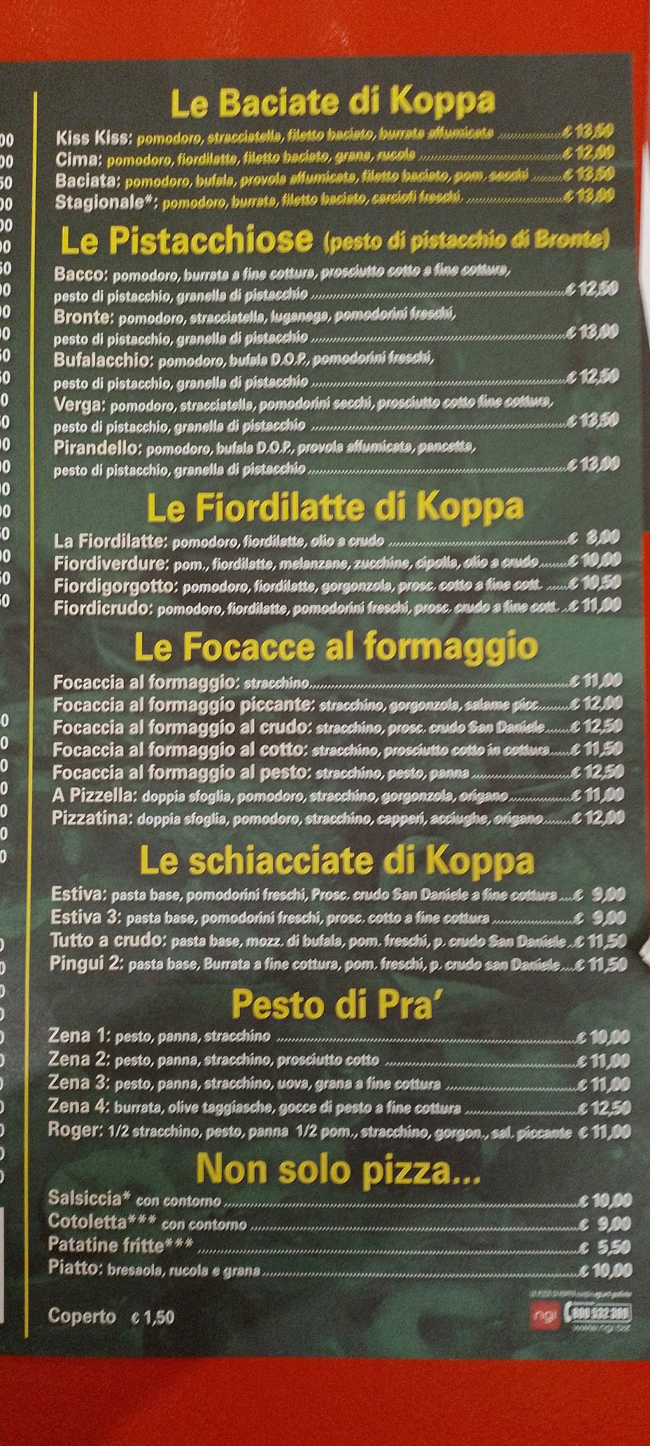 Menu di Le pizze di Koppa 