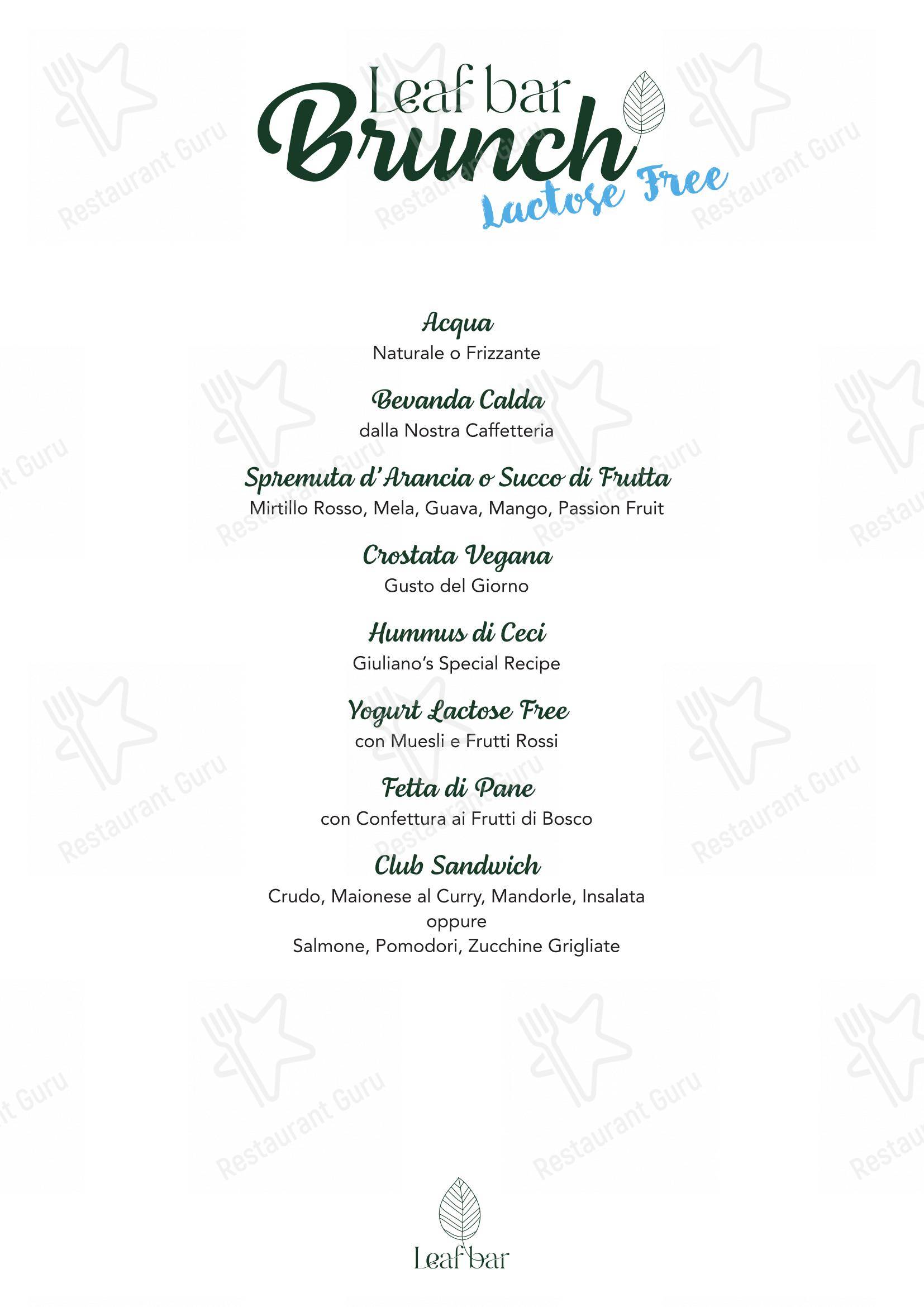 Основное меню per Leaf Bar pub & bar