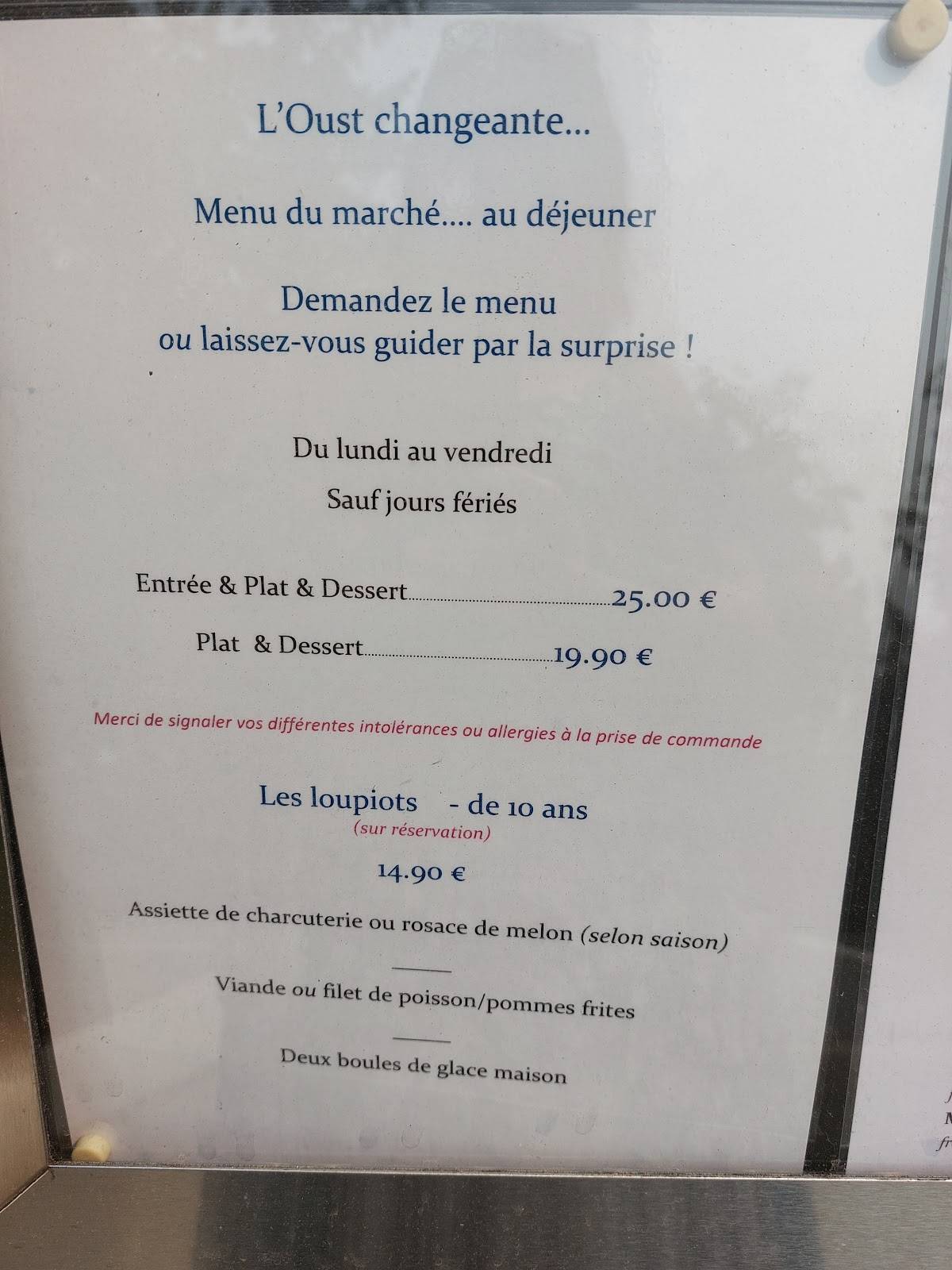 Menu de L'eau d'Oust