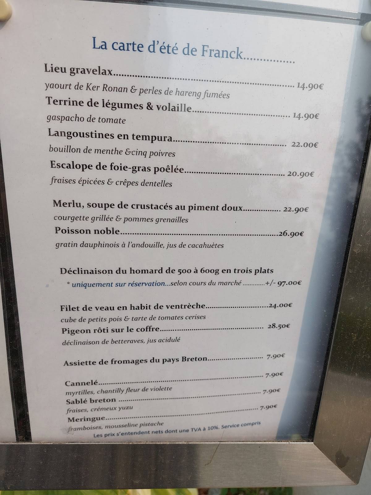 Menu de L'eau d'Oust