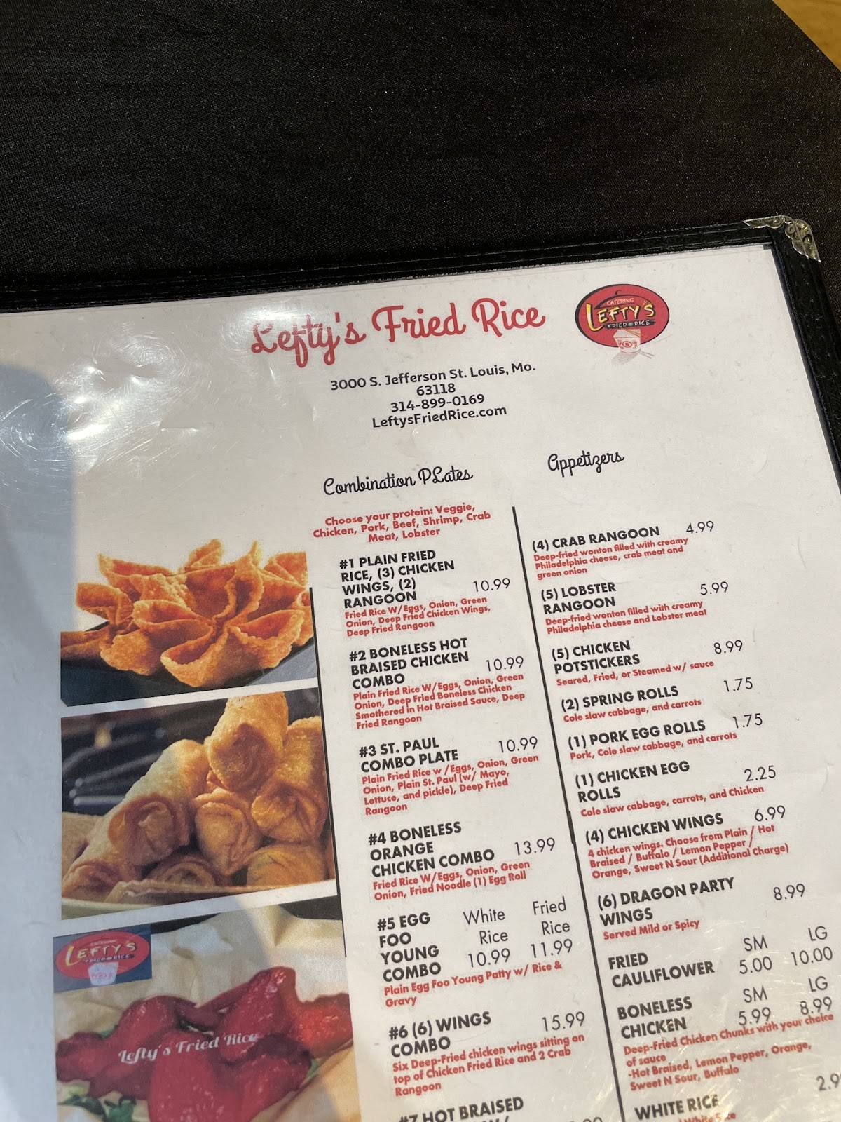 Menu at Lefty's Fried Rice restaurant, St. Louis