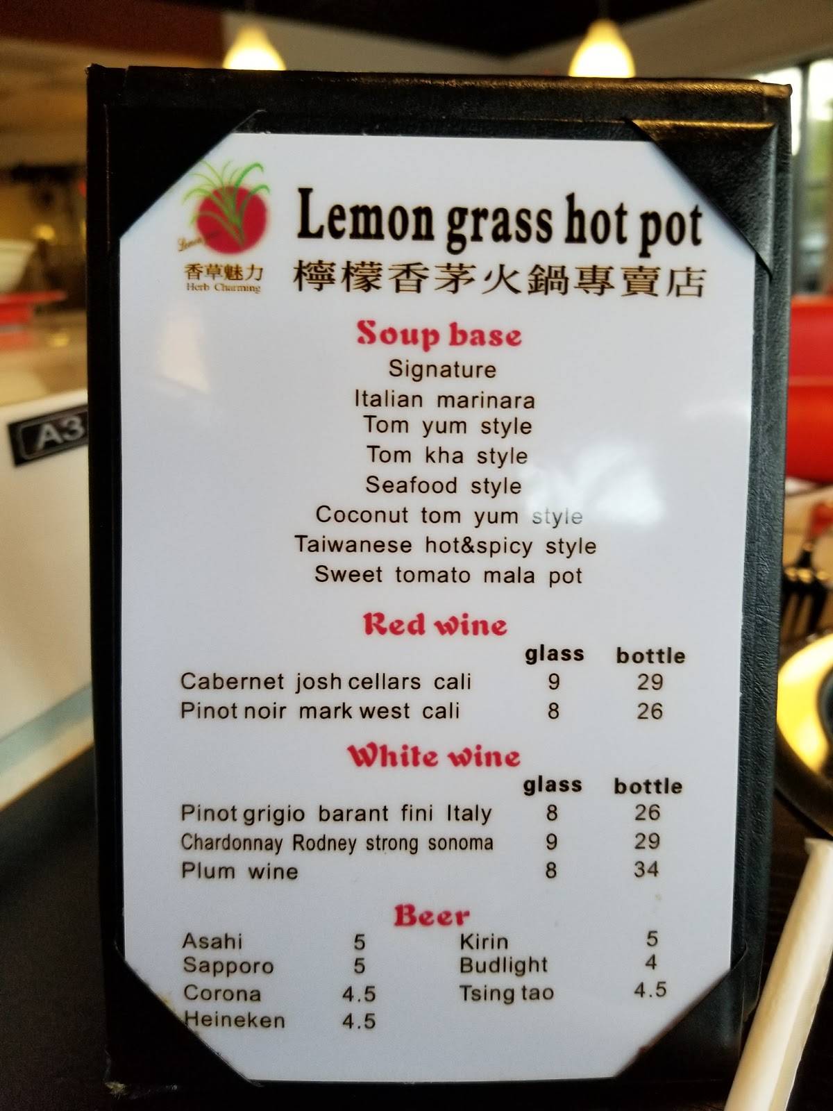 Menu at Lemongrass Hot Pot restaurant, Boca Raton