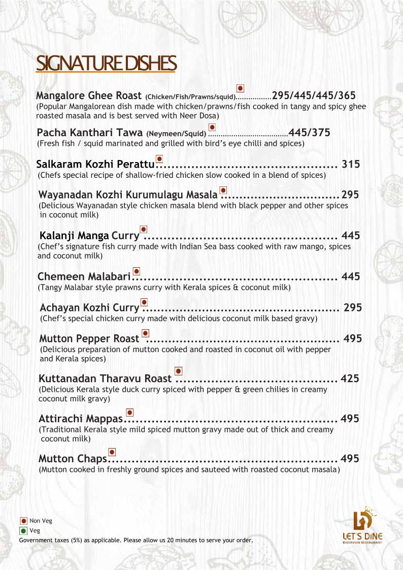 Let's Dine River view - Seafood Restaurant menu