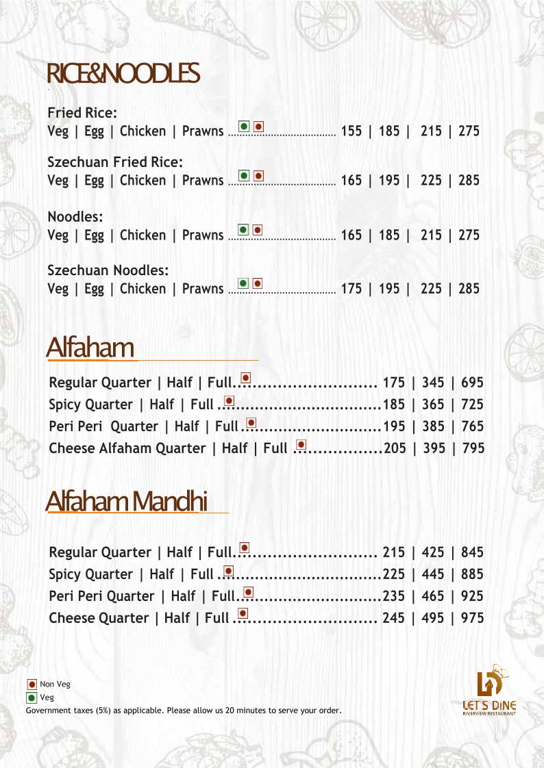 Let's Dine River view - Seafood Restaurant menu