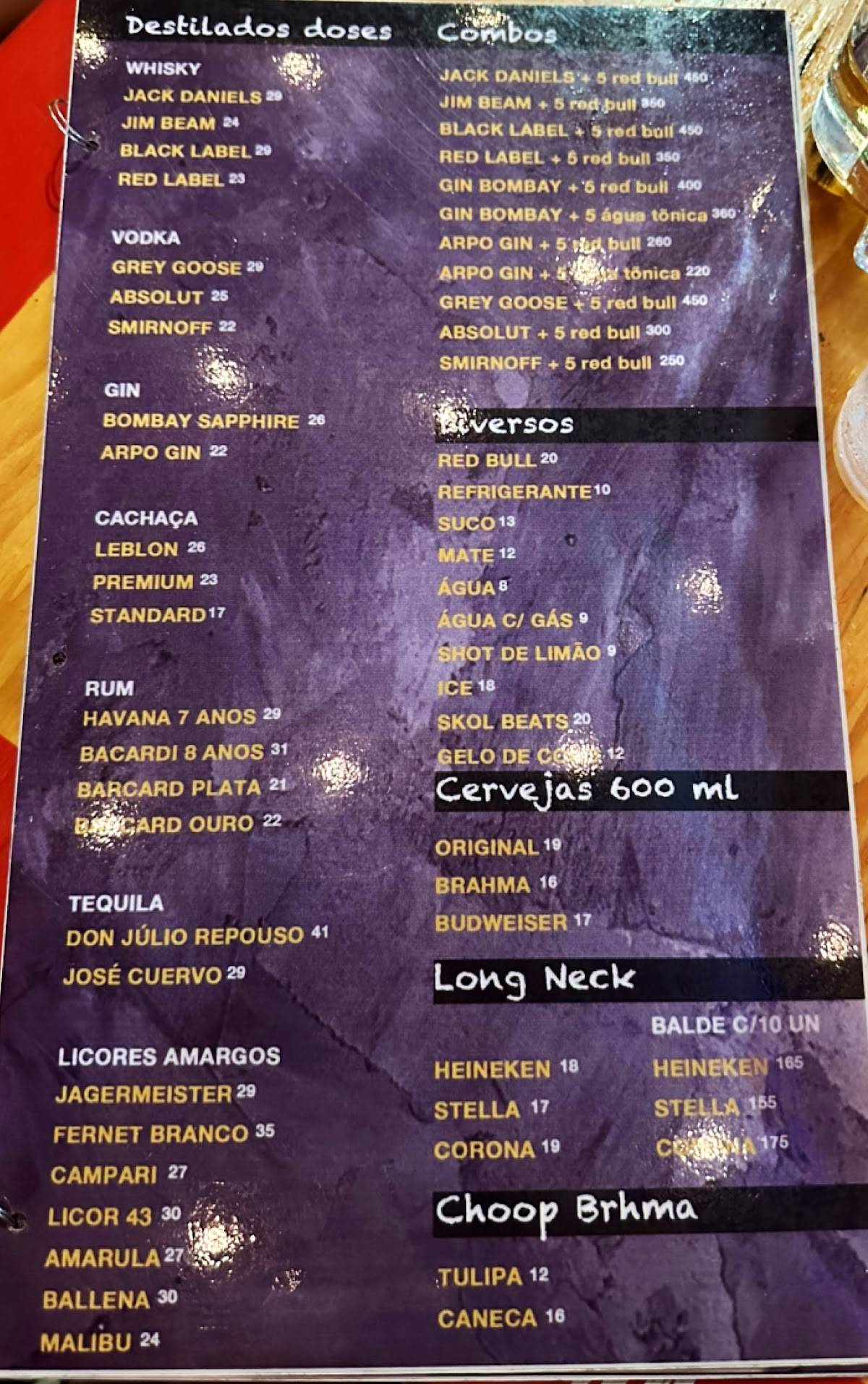 Leviano Bar cardápio