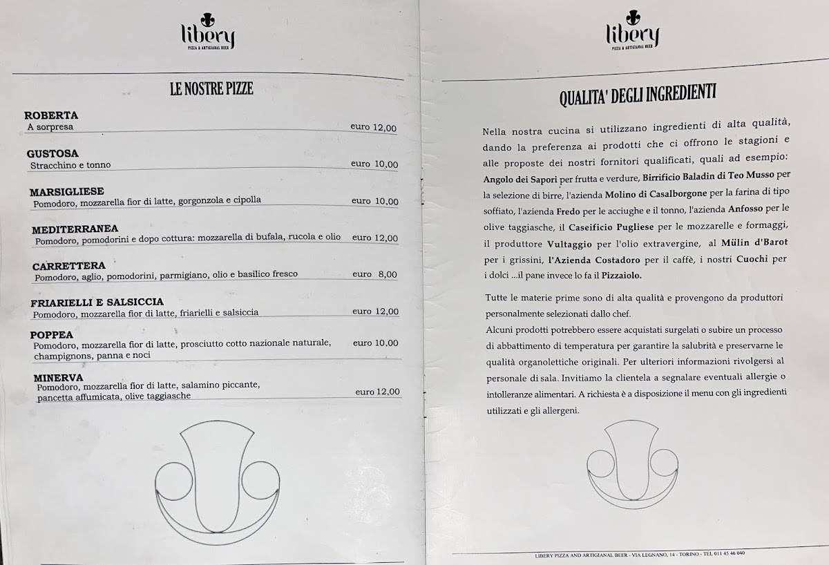 Menu di Libery Pizza & cucina , Artigianal Beer 