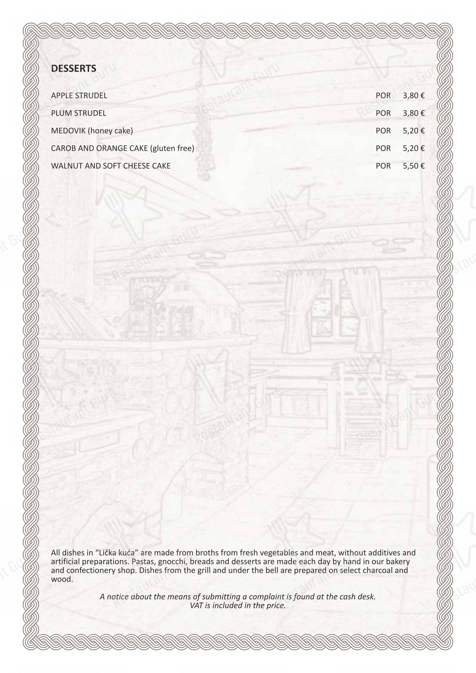 Menu pour Lička kuća Restaurant - Plitvice Lakes restaurant