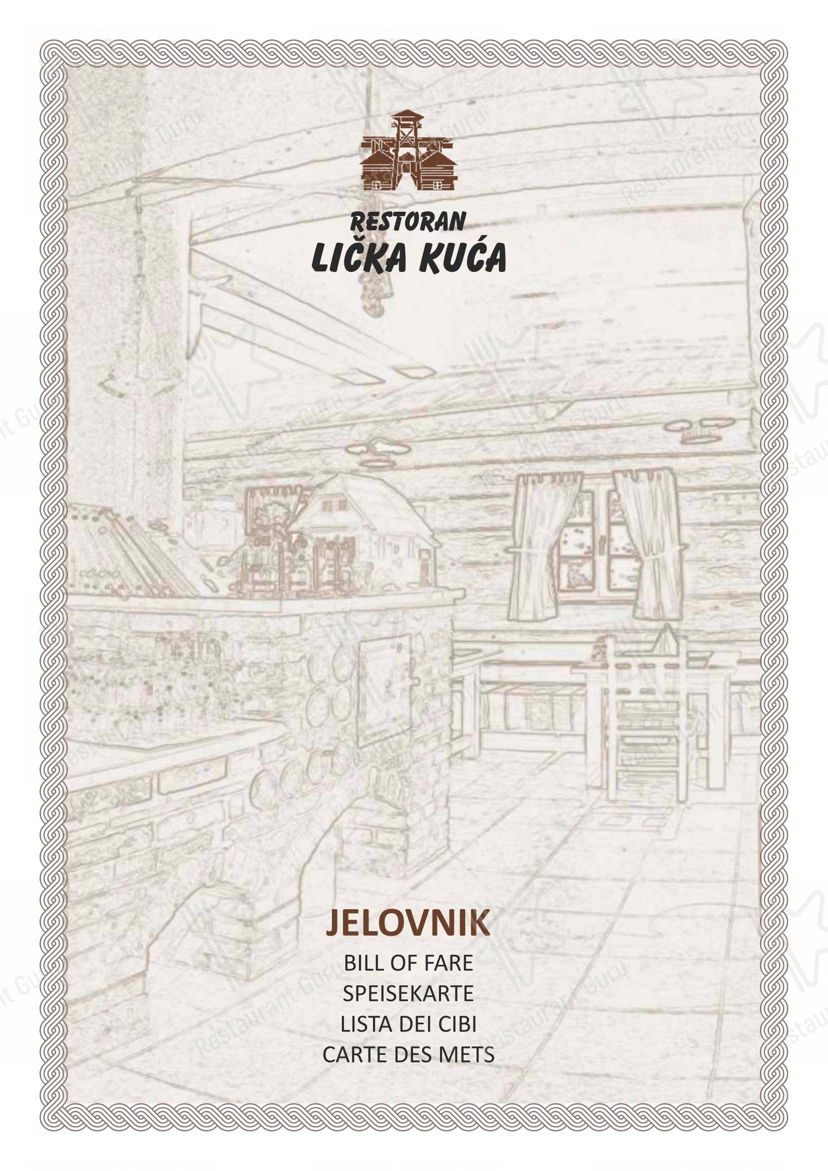 Menu pour Lička kuća Restaurant - Plitvice Lakes dans Rastovača