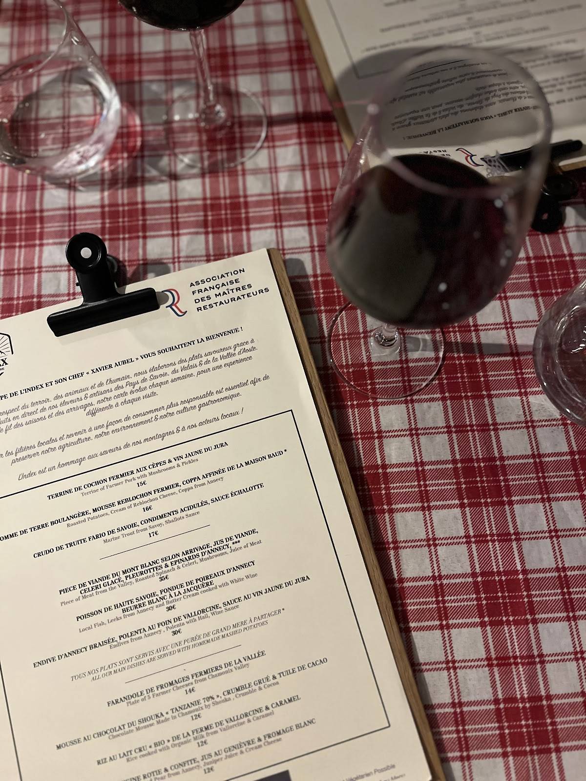 Menu de L'Index-Chamonix