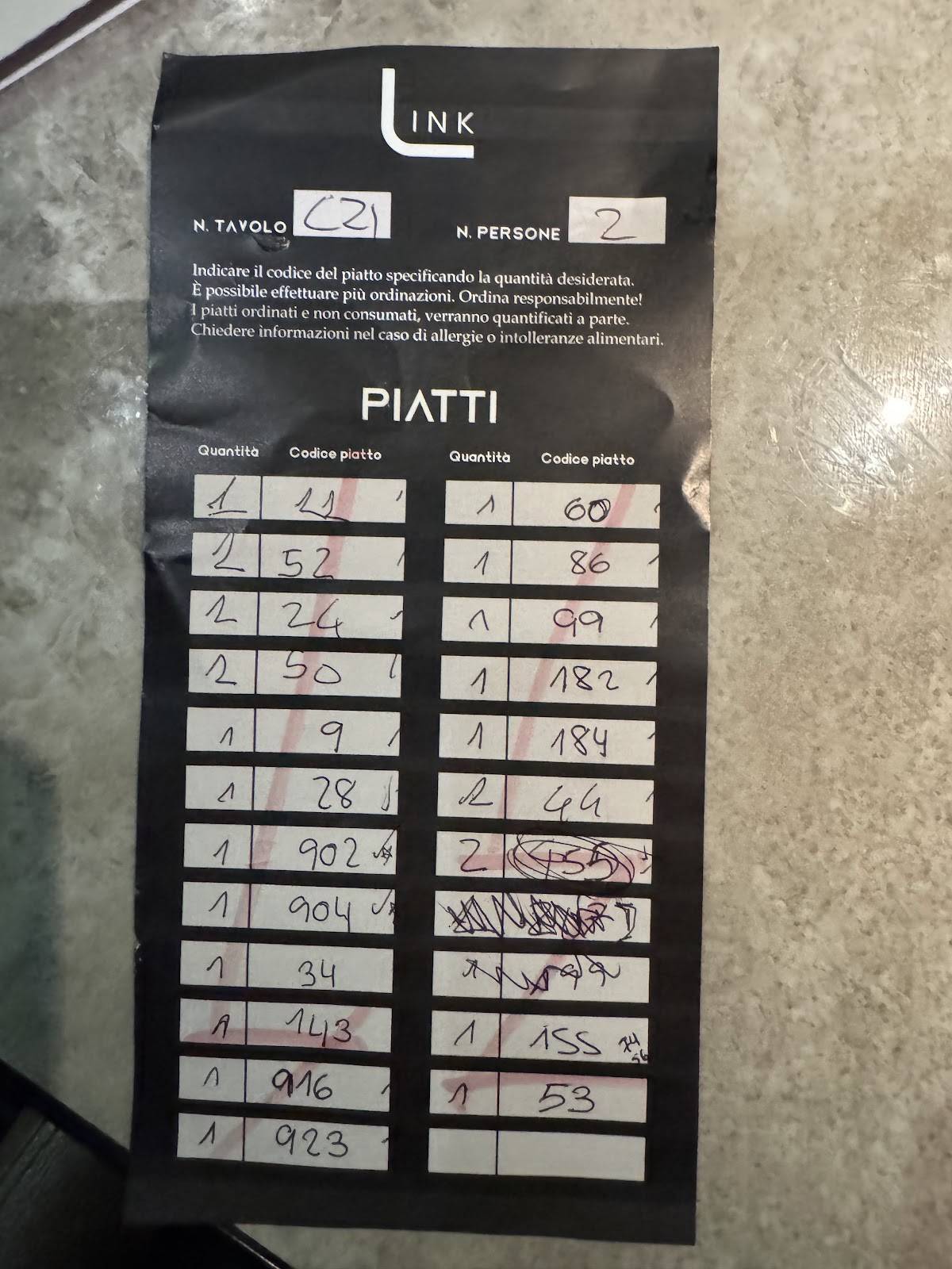 Menu di Link Restaurant 