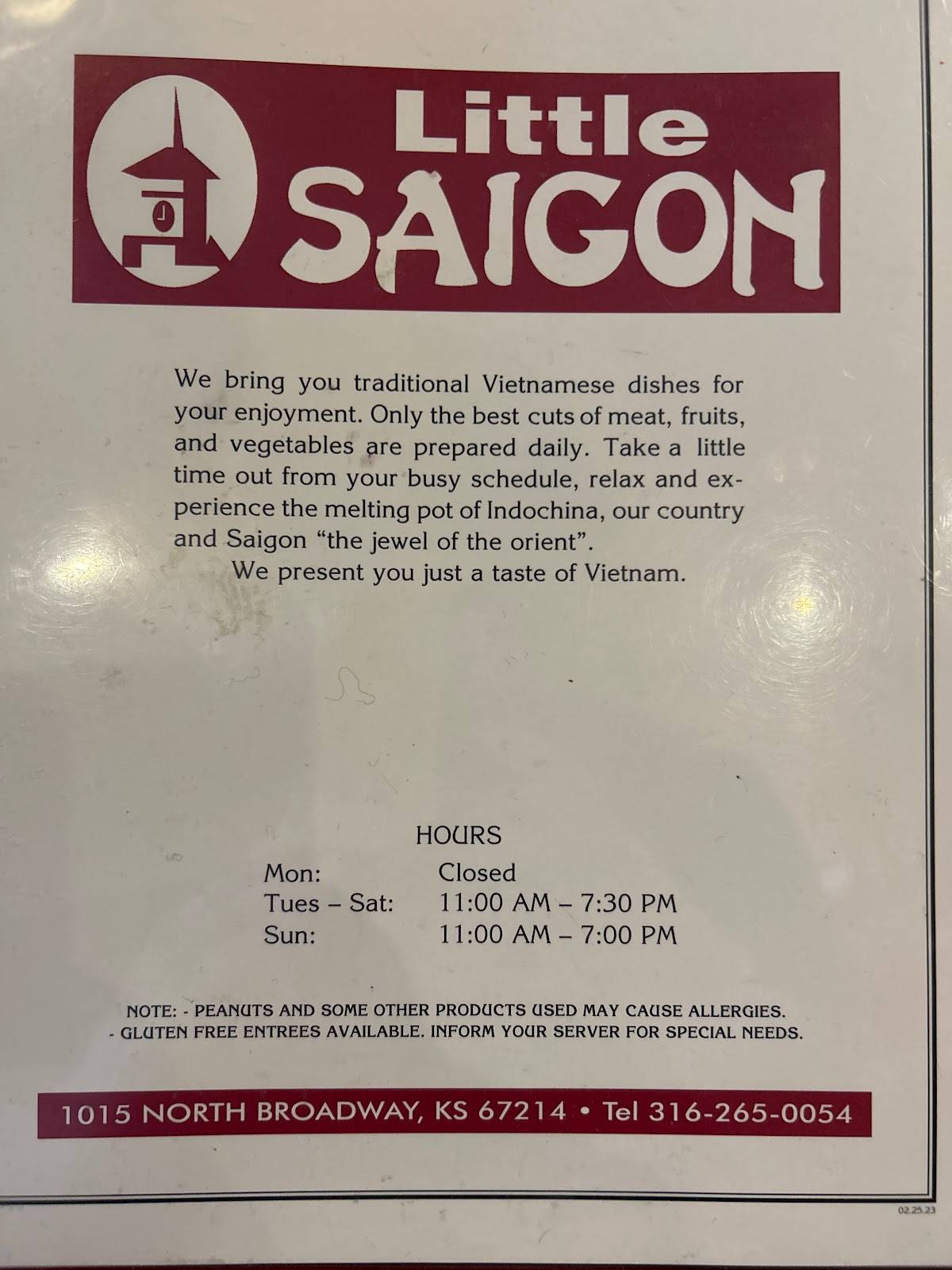 Menu at Little Saigon Restaurant, Wichita