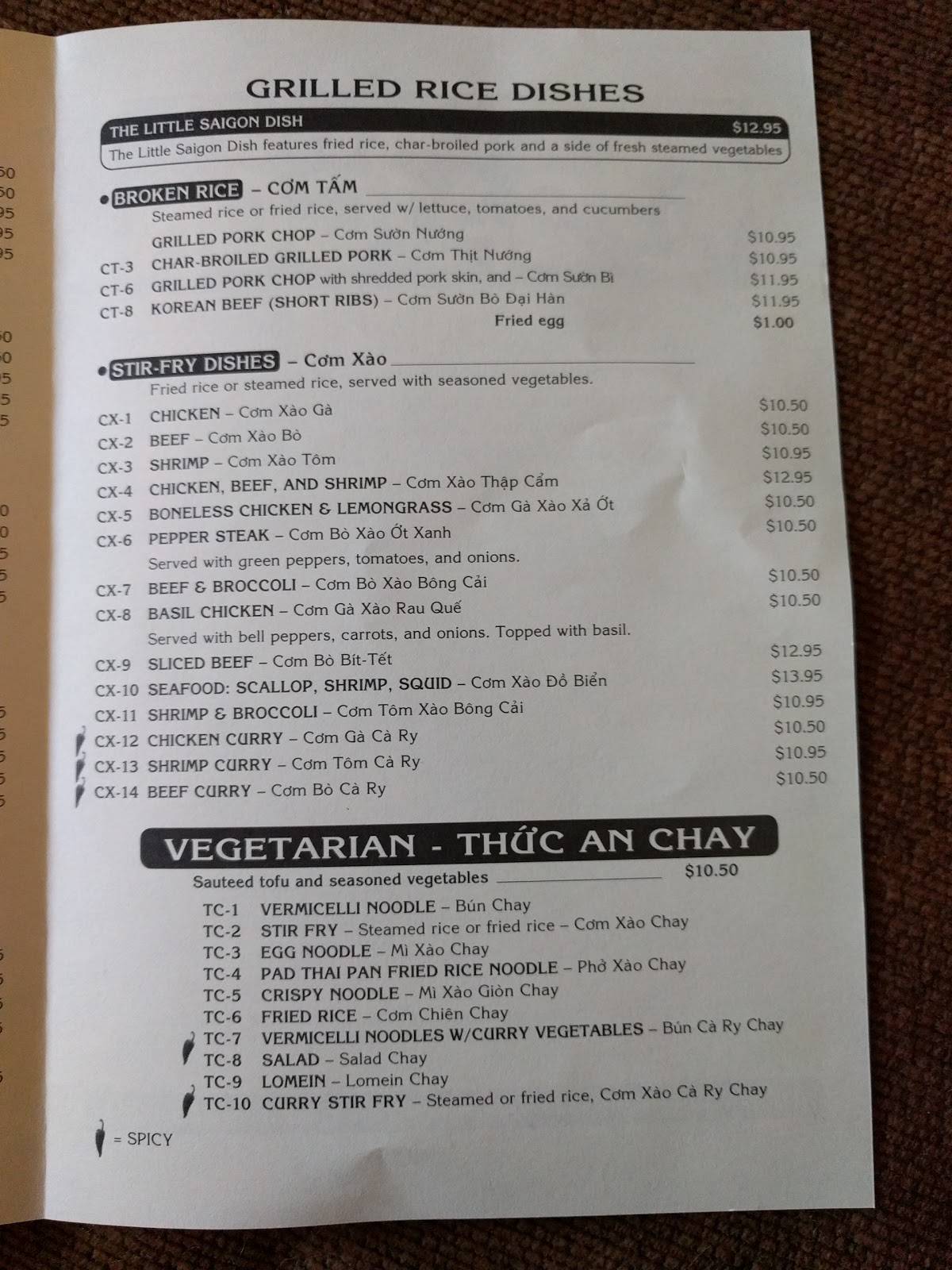 Menu at Little Saigon Restaurant, Wichita