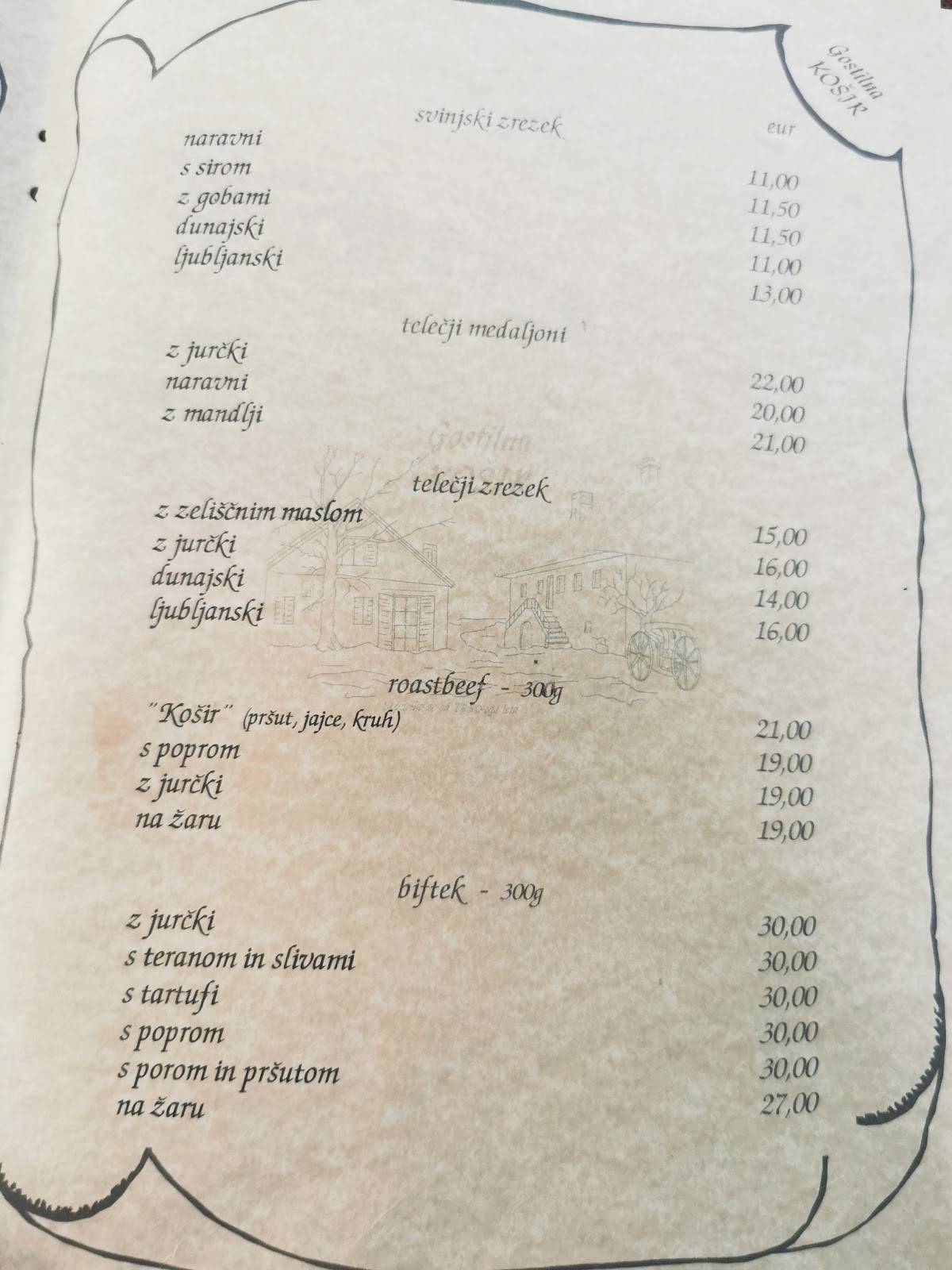 Menu di Gostilna Košir 